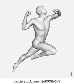Leadership, freedom or development concept. Jumping man. 3D human body model. Design for sport. Vector illustration composed of particles.