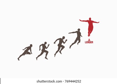 Leadership, freedom or happiness concept. Successful team leader. Vector illustration with people silhouette for business. 