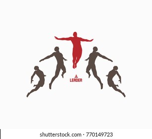 Leadership, freedom or happiness concept. Successful team leader. Vector illustration with people silhouette for business. 