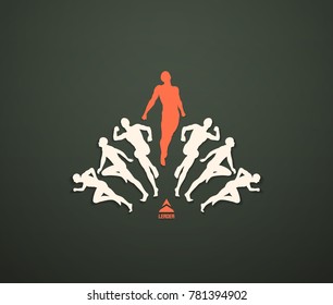 Leadership, freedom or happiness concept. Successful team leader. Vector illustration with people silhouette for business. 