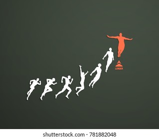Leadership, freedom or happiness concept. Successful team leader. Vector illustration with people silhouette for business. 