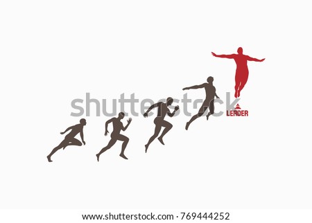 Leadership, freedom or happiness concept. Successful team leader. Vector illustration with people silhouette for business. 