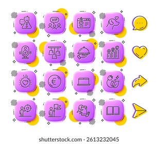 Leadership, Graph chart and Pets care line icons. App 3d buttons. Social media comment, share, like icons. Pack of Speaker, Ceiling lamp, Warning icon. Vector