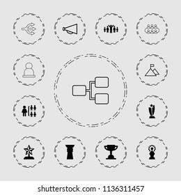 Leadership icon. collection of 13 leadership filled and outline icons such as structure, trophy, star trophy. editable leadership icons for web and mobile.