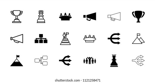 Leadership icon. collection of 18 leadership filled and outline icons such as group, structure, chess king, trophy. editable leadership icons for web and mobile.