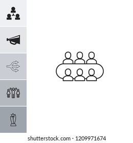 Leadership icon. collection of 6 leadership filled and outline icons such as megaphone, structure, trophy. editable leadership icons for web and mobile.