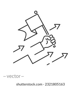 leadership icon, move up motivation, achieve goal, thin line symbol - editable stroke vector illustration