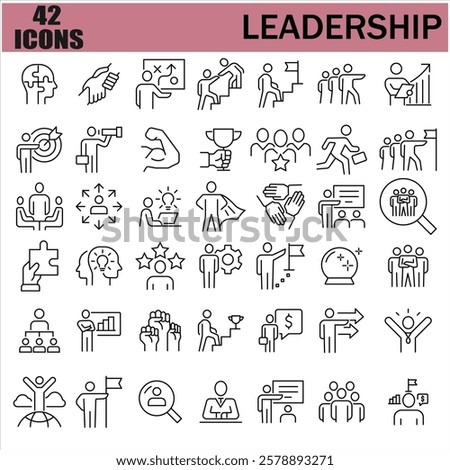 leadership icon set. 42 line leadership icons. Simple modern icons about - enterprise, teamwork, career promotion, businesswoman, agreement, meeting, team, businessman, employee