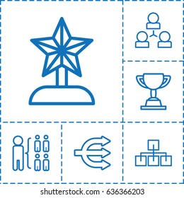 Leadership icon. set of 6 leadership outline icons such as structure, trophy