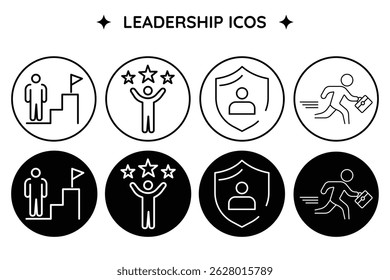 Leadership icon set with achievement growth motivation success protection career development and business vision in modern vector illustration.