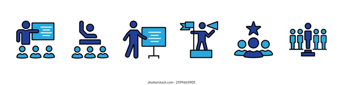 Leadership icon set. Human organization leader teamwork structure hierarchy. Mentorship, coaching, charisma, head, lead, chairman, manager. Vector illustration. vector stock. eps 10.