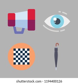 leadership icon set. vector set about vision, megaphone, chess board and umbrella icons set.