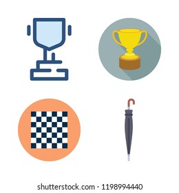leadership icon set. vector set about trophy, chess board and umbrella icons set.