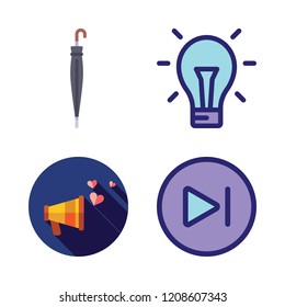 leadership icon set. vector set about umbrella, next, megaphone and idea icons set.