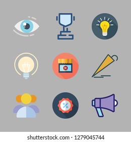leadership icon set. vector set about umbrella, megaphone, promotions and vision icons set.