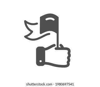 Leadership icon. Success flag in hand sign. Winner symbol. Quality design element. Flat style leadership icon. Editable stroke. Vector