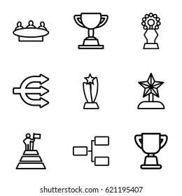 Leadership icons set. set of 9 leadership outline icons such as group, structure, trophy, star trophy