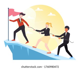 Leadership Illustration, a Leader Helping the Team to Grow and Achieve Something. This illustration can be use for website, landing page, web, app, and banner.