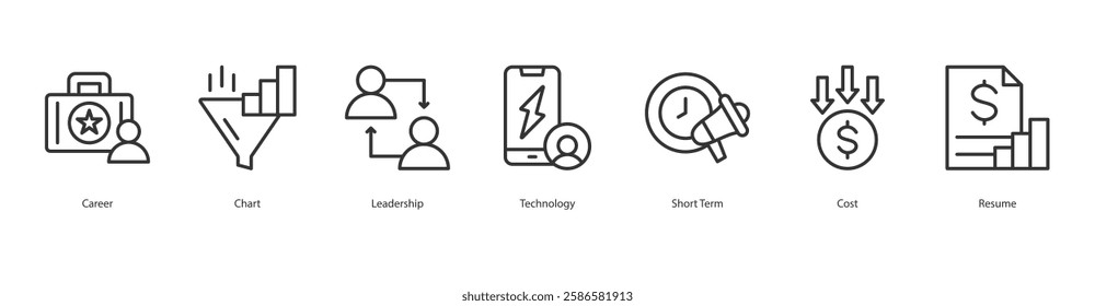 Leadership Impact Icon Sheet Career, Chart, Leadership, Technology, Short Term, Cost, Resume