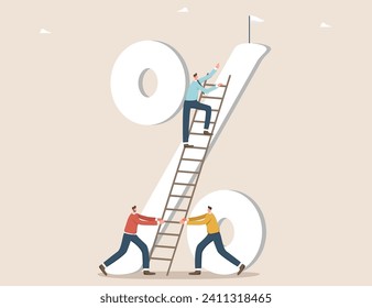 Leadership in increasing investment portfolio, income or savings, mentoring in creating safe deposit boxes, receiving interest payments, comrades hold ladder and colleague rises to percent. svg