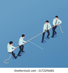 Leadership infographic composition with isometric view of zero sum game played by characters of male clerks vector illustration