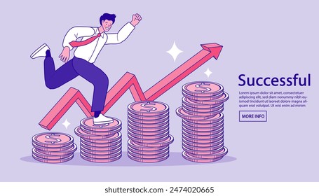 Leadership, innovation. Business walking success ladder or steps. business success. Marketing strategy and achievement concept. businessman increase money stack. Flat design vector illustration.