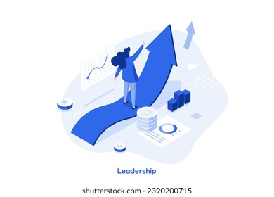 Leadership isometric concept vector illustration. Business leadership, managing skills, leader training plan, coaching, personal quality, attitude development, executive position abstract metaphor.