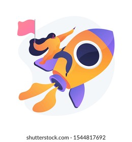 Leadership and job promotion. Successful project, startup launching, development. Team leader, CEO flat character. Cartoon woman sitting on rocket. Vector isolated concept metaphor illustration