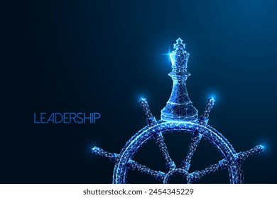 Leadership journey navigation futuristic concept with strategic vision and decisive control. Glowing low polygonal style on dark blue background. Modern abstract connection design vector illustration.