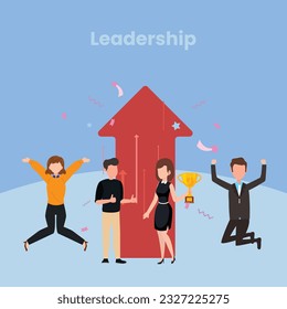 Leadership to lead business in crisis, teamwork or support to achieve target, vision or forward strategy for success concept, businessman leader with binoculars lead business team sailing origami ship