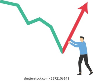 Liderazgo para liderar el crecimiento de las empresas en la caída del mercado, el inversor empresario empujando flechas y gráficos para rebotar, habilidades de un empresario o inversor para manejar un concepto de más ganancias.

