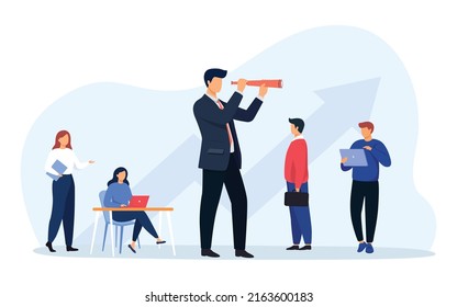 Leadership to lead business, teamwork or support to achieve target, vision or forward strategy for success concept. Vector illustration.