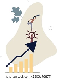 Leadership to lead company direction, vision to see opportunity, skill to overcome challenge or decision to control and drive growth concept.flat vector illustration.