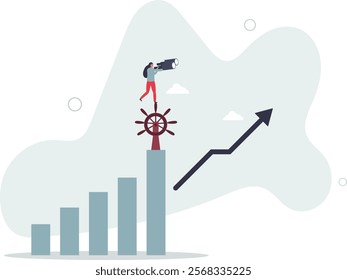 Leadership to lead company direction, vision to see opportunity, skill to overcome challenge or decision to control and drive growth concept.flat characters.