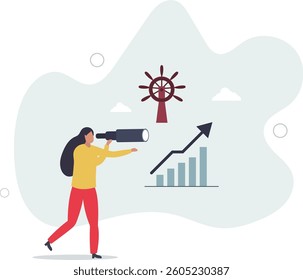 Leadership to lead company direction, vision to see opportunity, skill to overcome challenge or decision to control and drive growth concept.flat character life .