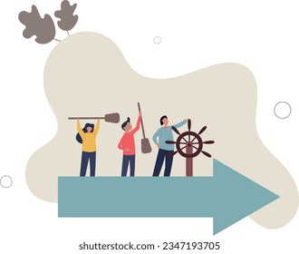 Leadership to lead team to the right direction, employee teamwork to help success, manager to motivate team or company to move forward concept.flat vector illustration.