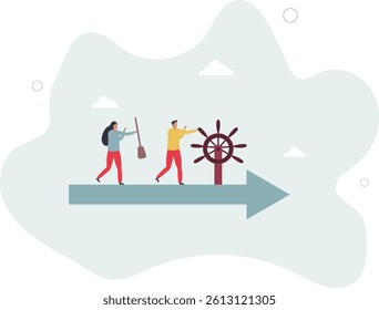 Leadership to lead team to the right direction, employee teamwork to help success, manager to motivate team or company to move forward concept.flat character life .