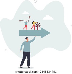 Leadership to lead team to the right direction, employee teamwork to help success, manager to motivate team or company to move forward concept. character life .