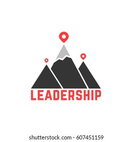 leadership like top summit logo. concept of career motivation result, strength triumph and possibility. flat style geoloc sign or hiking gps marker trendy logotype graphic design on white background