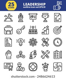 Leadership Line Editable Icons set. Vector illustration in modern thin line style of management icons: leader, goal, teamwork, responsibility, and more.