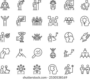 Leadership Line Editable Icons set. Vector illustration in modern thin line style of management icons: leader, delegation, control, responsibility, and more. Pictograms and infographics.