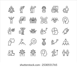 Leadership Line Editable Icons set. Vector illustration in modern thin line style of management icons: leader, delegation, control, responsibility, and more. Pictograms and infographics.