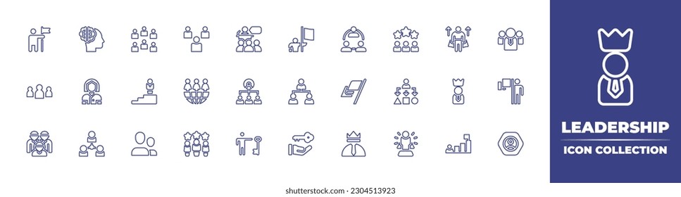 Leadership line icon collection. Editable stroke. Vector illustration. Containing leader, thought leadership, team, speech, flag, role model, chief, podium, protest, hierarchy structure, user.