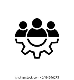 Leadership line icon in flat style. Team and gear symbol isolated on white. Teamwork concept. Vector group of people icon. Simple teamwork abstract icon in black. Vector illustration