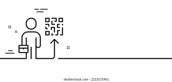 Leadership line icon. Person with qr code sign. Business skill symbol. Minimal line illustration background. Leadership line icon pattern banner. White web template concept. Vector