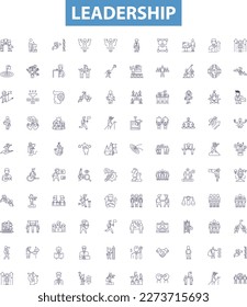 Leadership line icons, signs set. Leadership, Managerial, Authority, Guidance, Inspiring, Visionary, Motivating, Directing, Promoting outline vector illustrations.