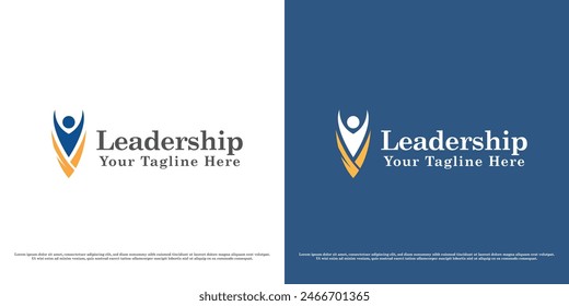 Leadership logo design illustration. Silhouette of successful person success great job career position rank job office company business leader boss. Modern abstract minimal simple flat icon symbol.