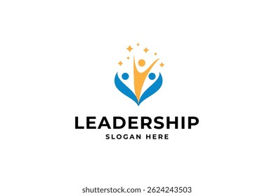 Leadership logo design with star decoration for community, training and networking vector logo template