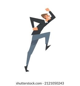 Leadership with Man Character Running Forward Pursuing Goal Vector Illustration