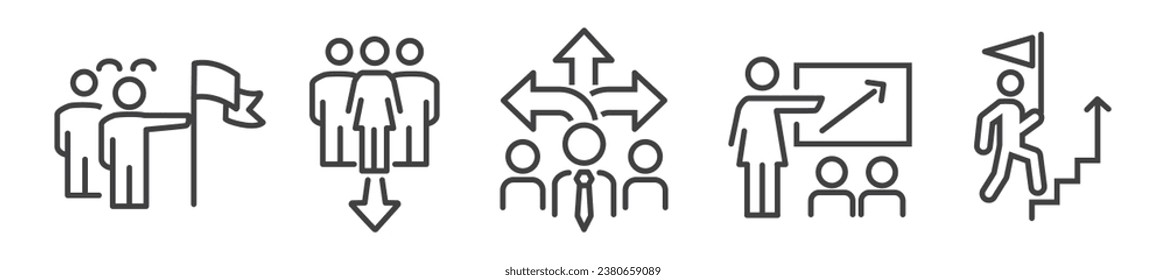 Leadership and management - thin line icon collection on white background - vector illustration